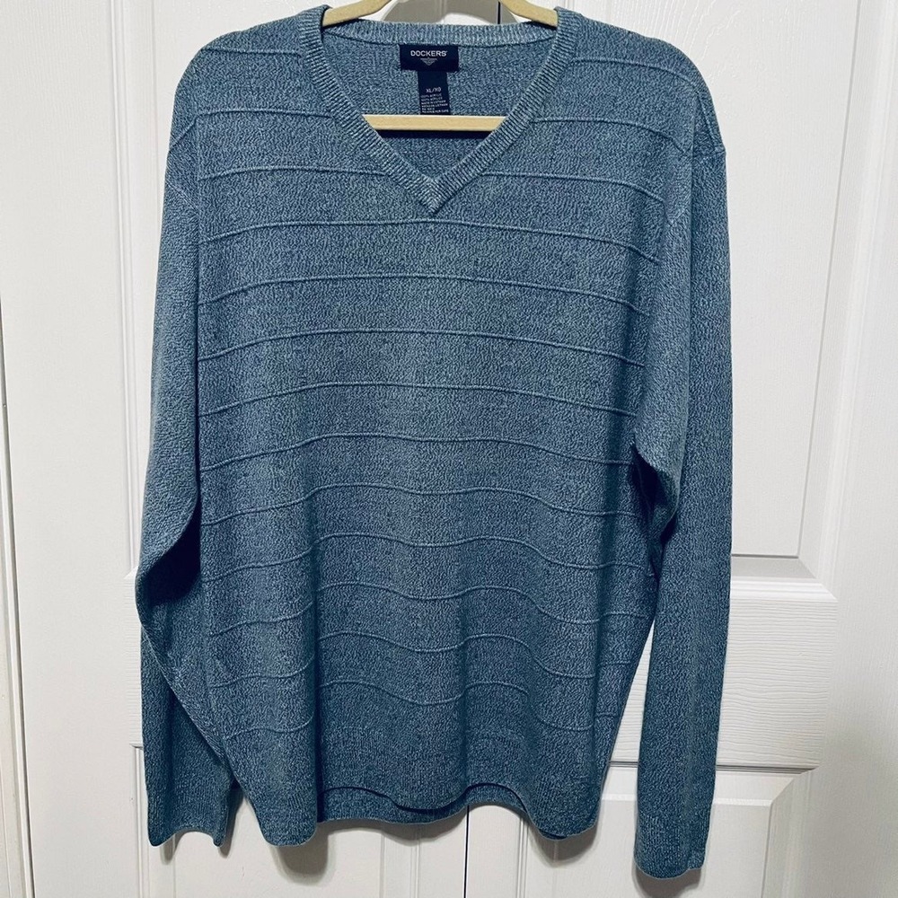 Dockers Men’s Size XL 100% Acrylic V-neck Sweater Blue Vintage Y2K‎ Preppy